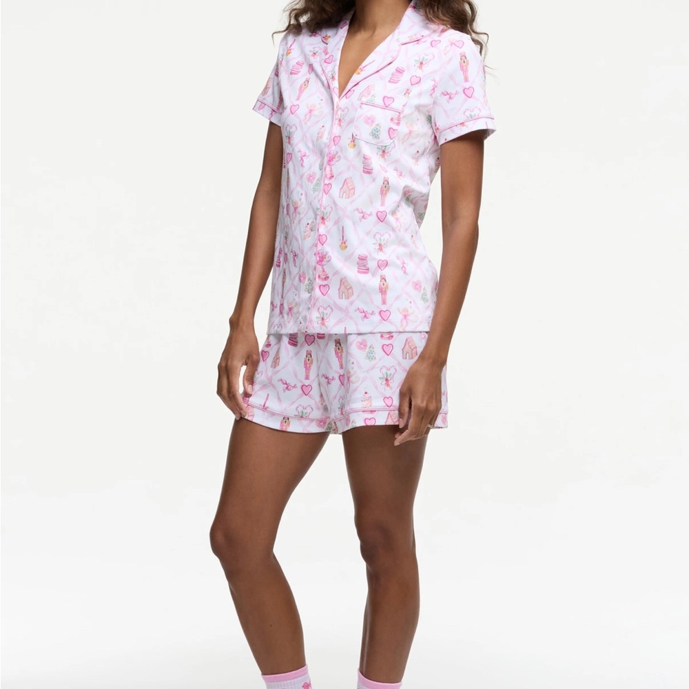 NWT Love Shack Fancy Roller Rabbit Sugarplum Lattice Polo Pajamas Small & XS - Picture 3 of 6